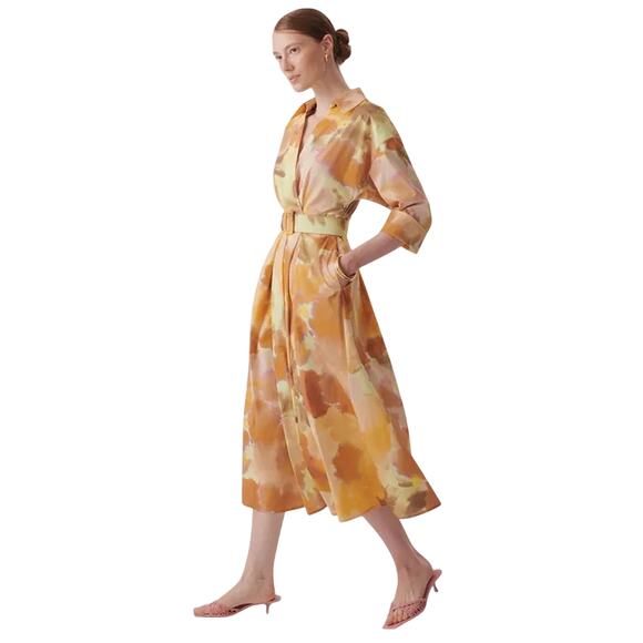 Exquise Brooklyn Dress Cotton Yellow Orange Pastels Watercolor Printed - Picture 3 of 15